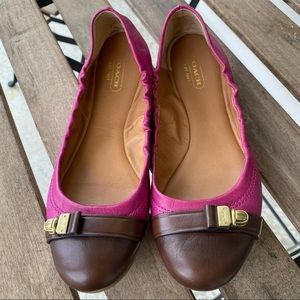 Coach Delphine cap toe ballet flats. Pink/Brown.